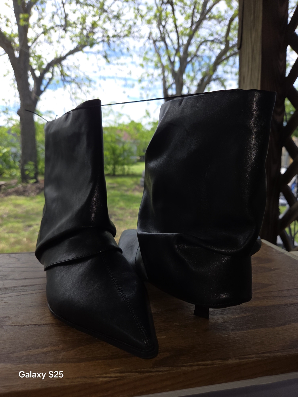Black Slouchy Pointed-Toe Women's Ankle Boots with Low Heel